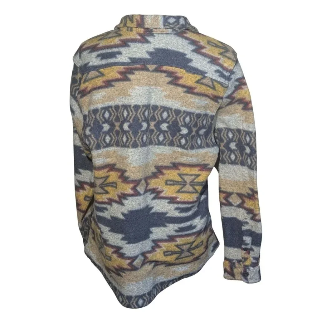 Raw Yarn Mens Aztec Southwest Fleece Button Up Shirt Jacket Large Tribal Print